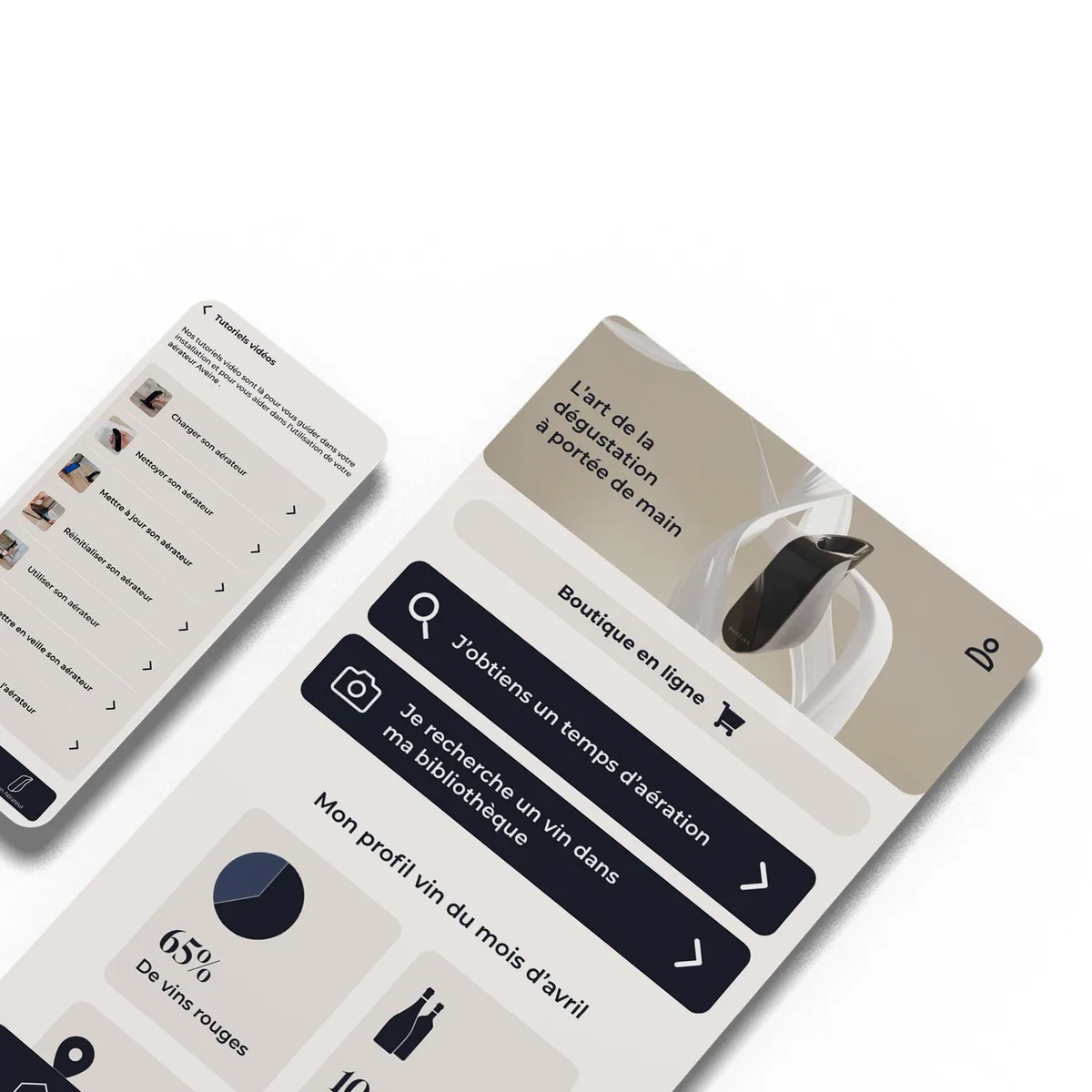 Aveine app-scherm met proefnotities in de wijnbibliotheek